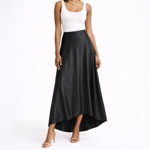 NWT Cache | Vintage Black Satin A-Line High-Low Formal Evening Skirt Size 4